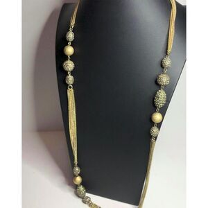 1726 Chicos Layered gold tone CZ ball bead strand necklace  35-38" long